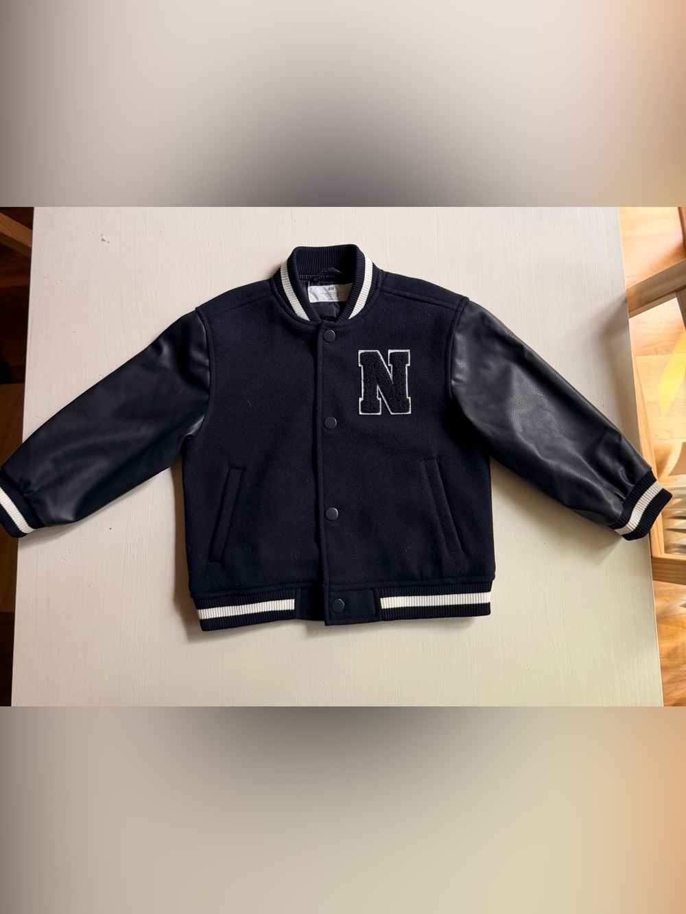 H&M Navy & White Varsity Jacket with 'N' Patch